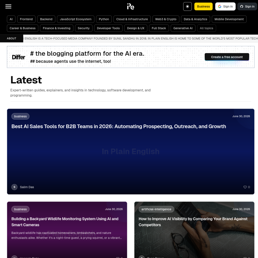 plainenglish.io homepage screenshot