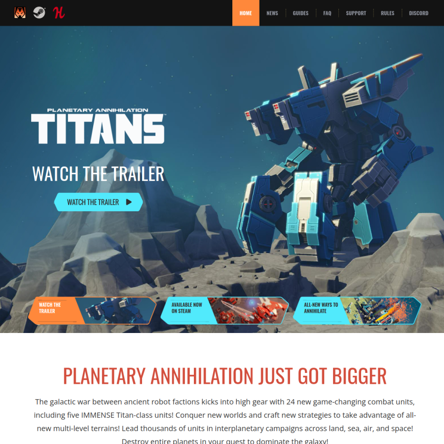 planetaryannihilation.com homepage screenshot