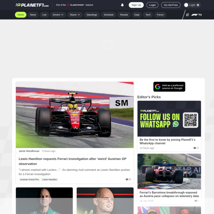 planetf1.com homepage screenshot