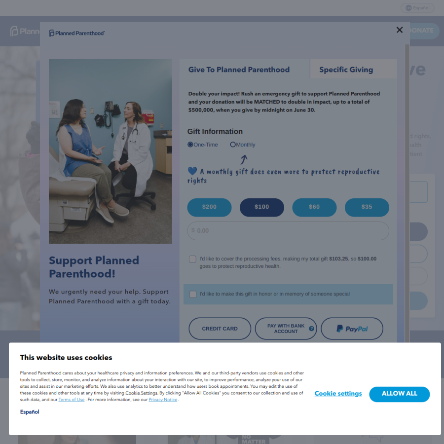 plannedparenthood.org homepage screenshot