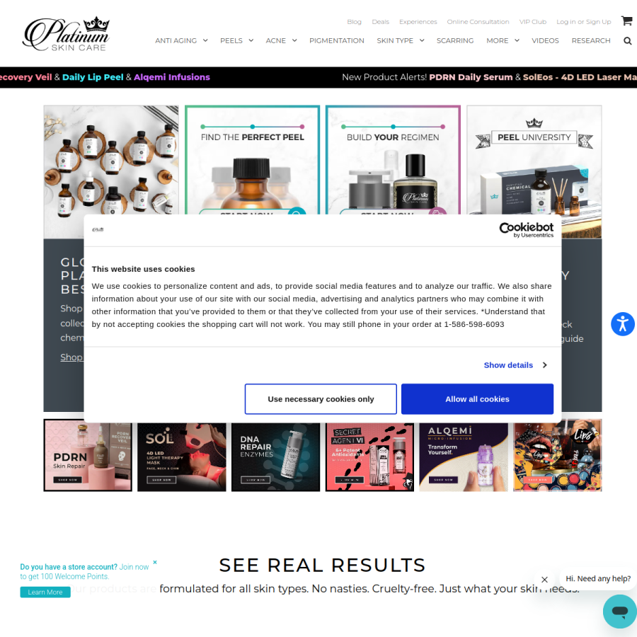 platinumskincare.com homepage screenshot