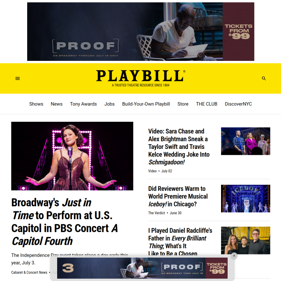 playbill.com homepage screenshot