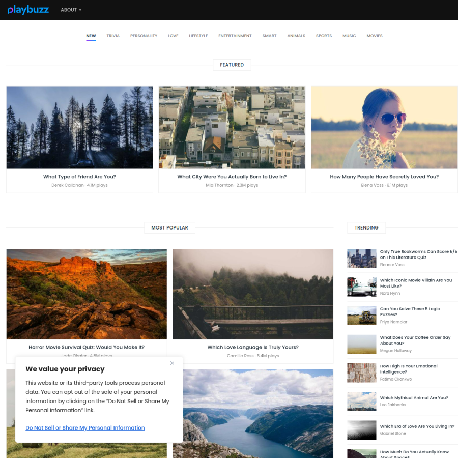 playbuzz.com homepage screenshot