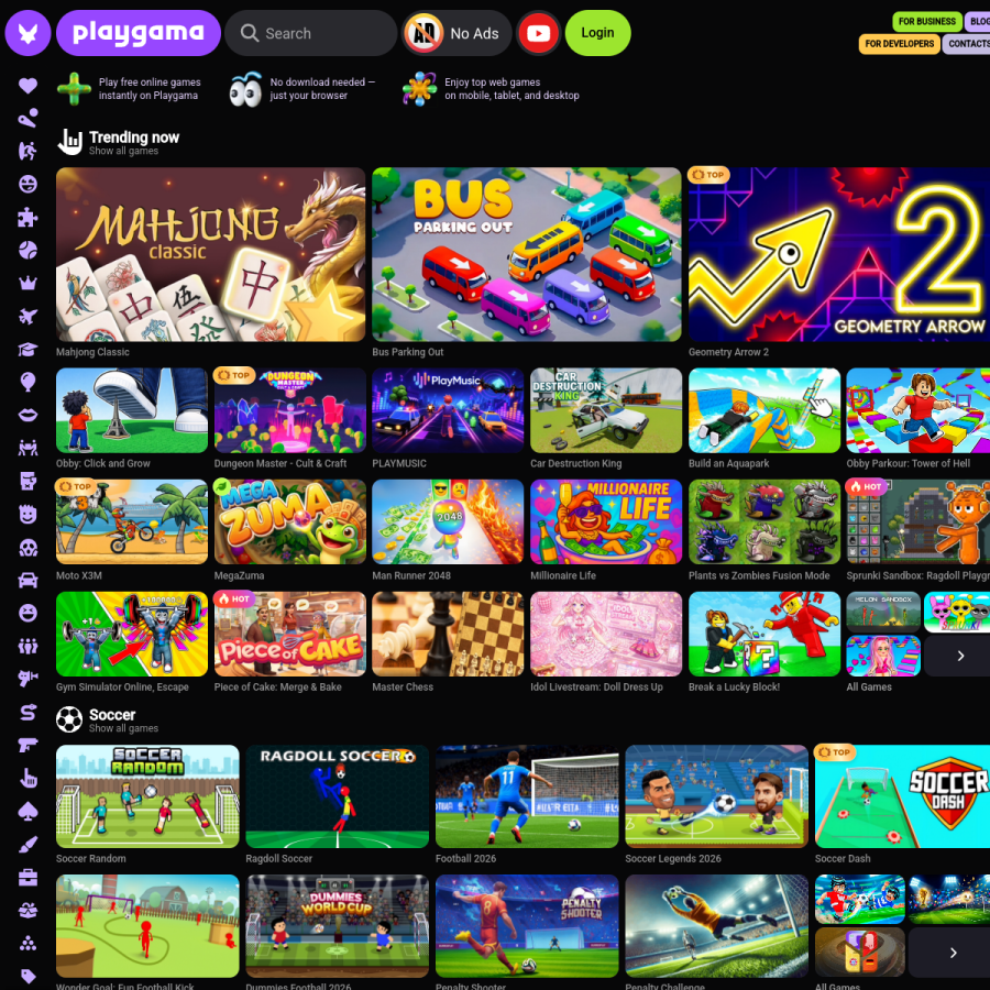 playgama.com homepage screenshot