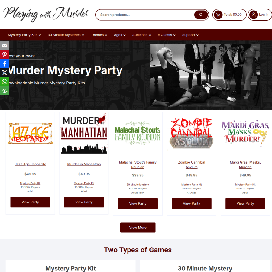 playingwithmurder.com homepage screenshot