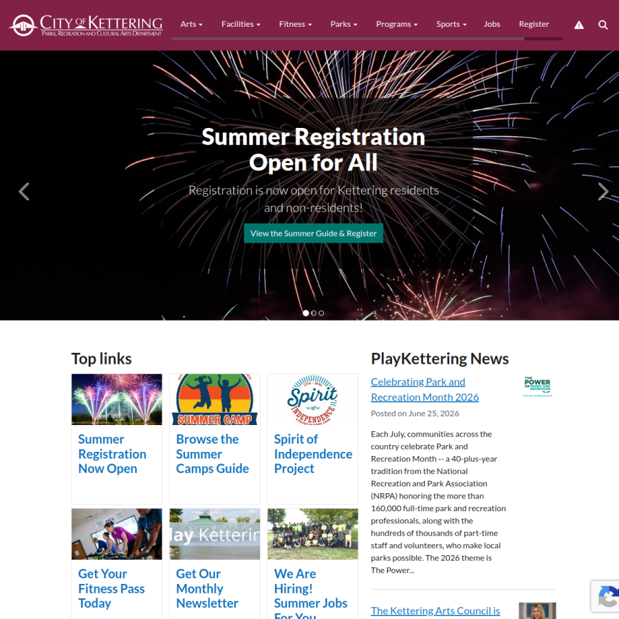 playkettering.org homepage screenshot