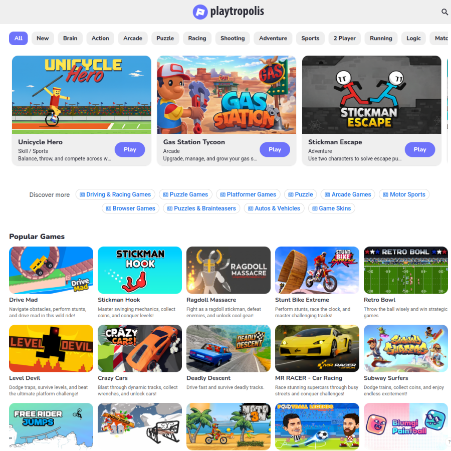 playtropolis.com homepage screenshot