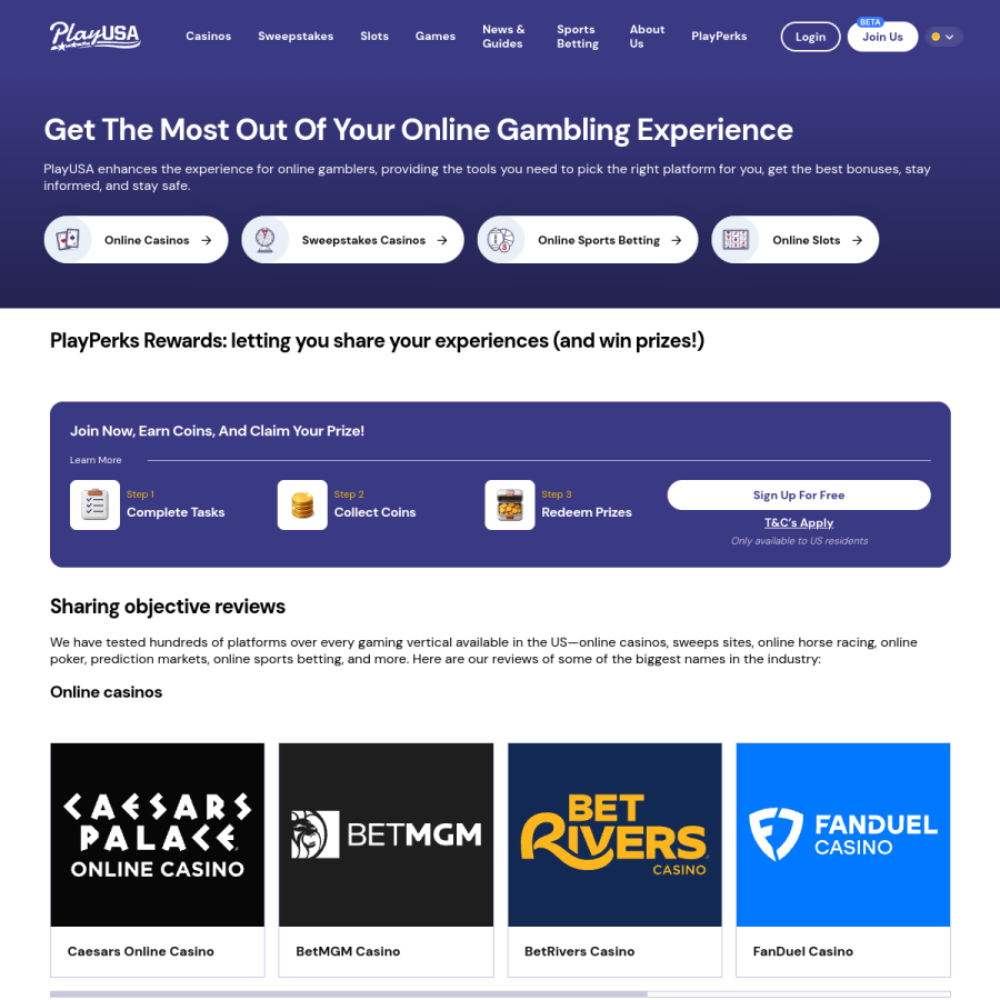 playusa.com homepage screenshot