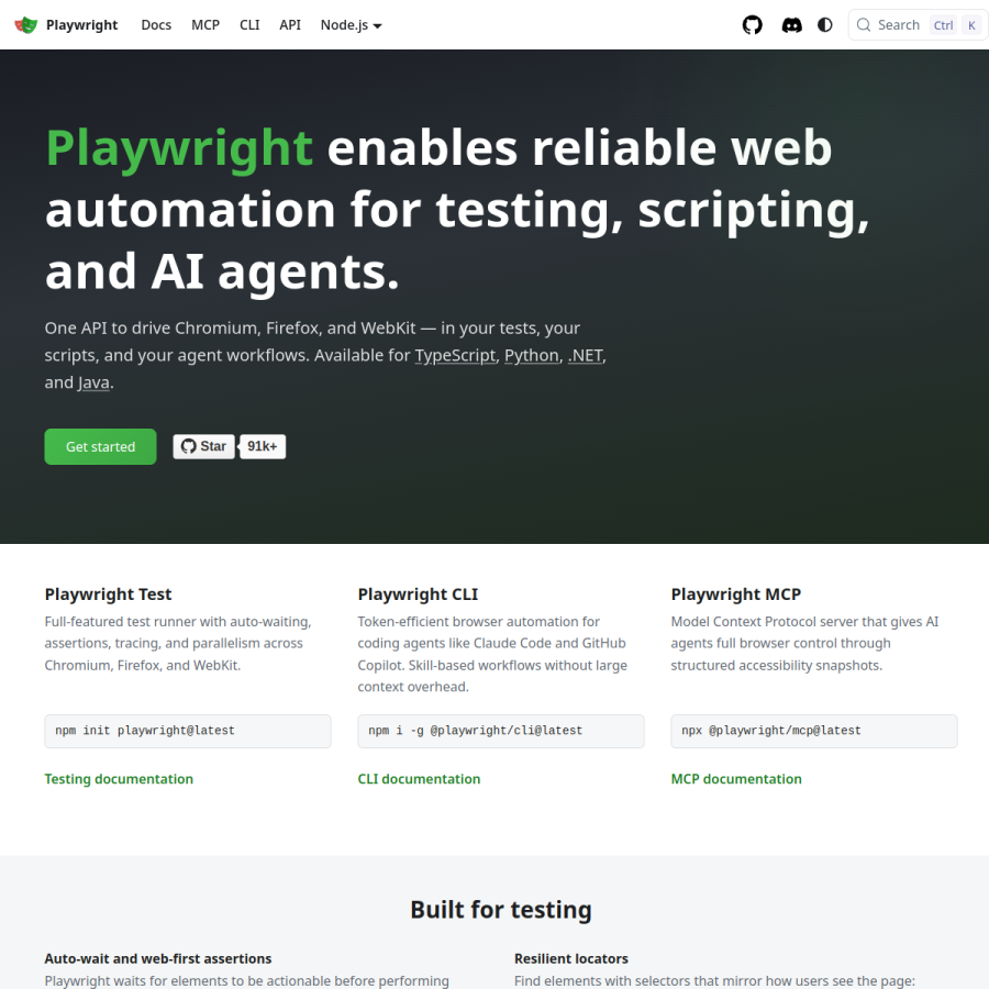 playwright.dev homepage screenshot