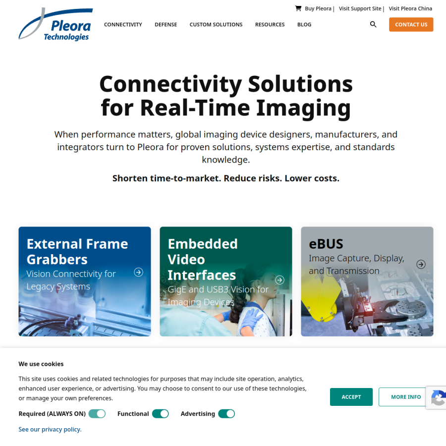 pleora.com homepage screenshot