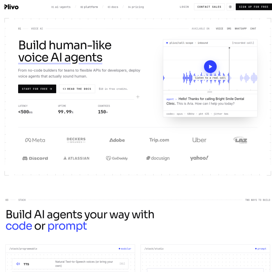 plivo.com homepage screenshot