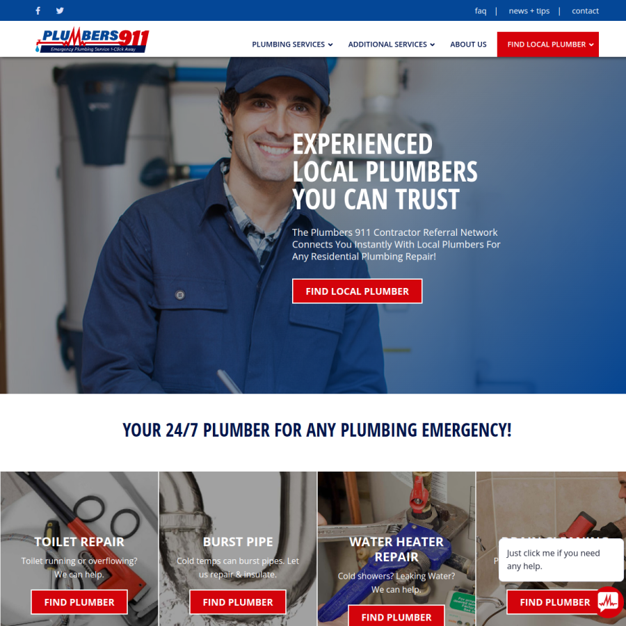 plumbers911.com homepage screenshot
