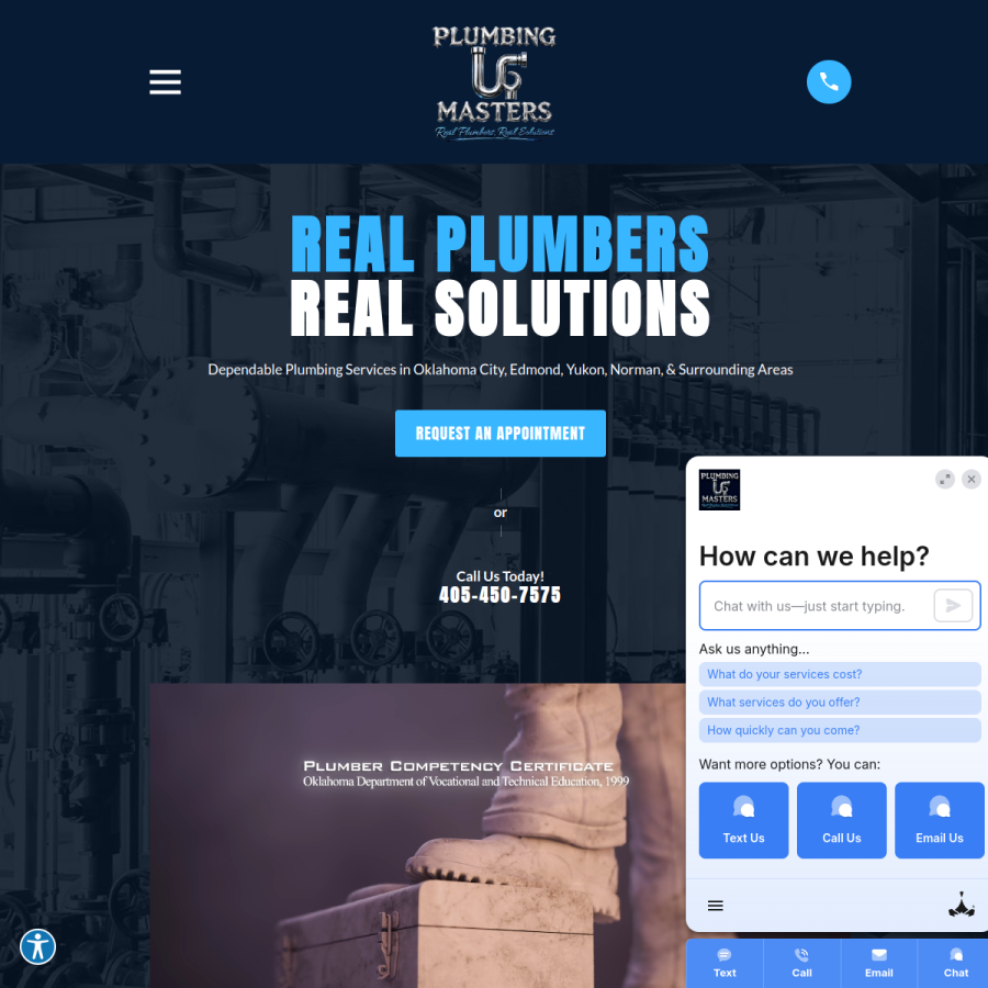 plumbingmastersokc.com homepage screenshot