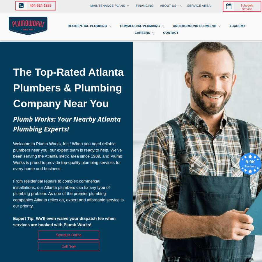 plumbworksinc.com homepage screenshot