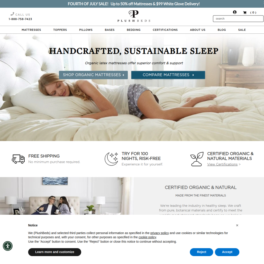 plushbeds.com homepage screenshot