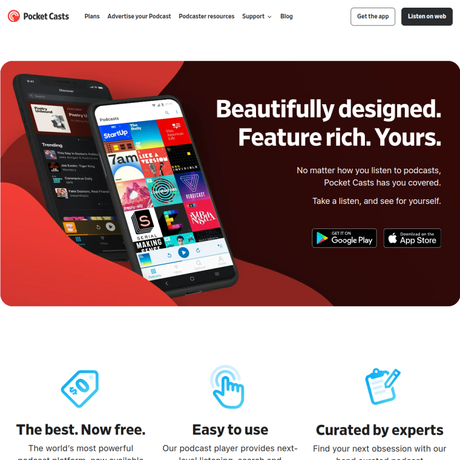 pocketcasts.com homepage screenshot