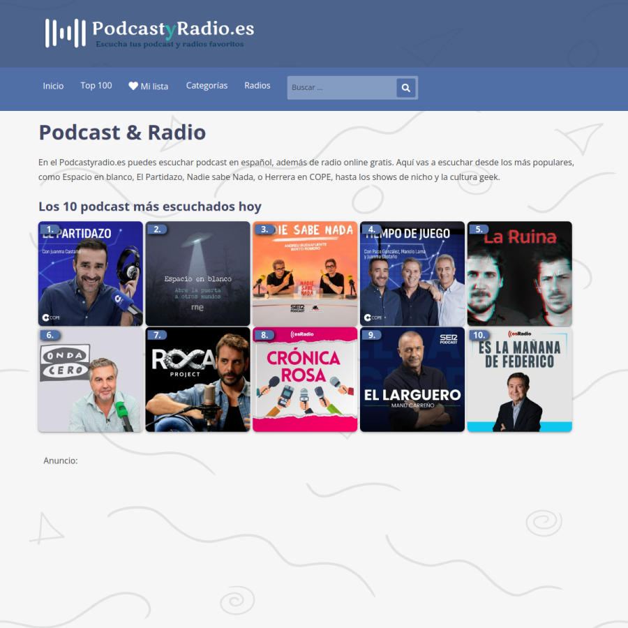 podcastyradio.es homepage screenshot