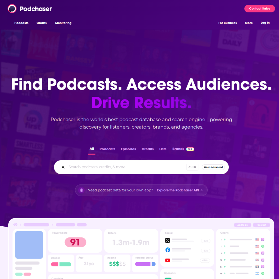 podchaser.com homepage screenshot
