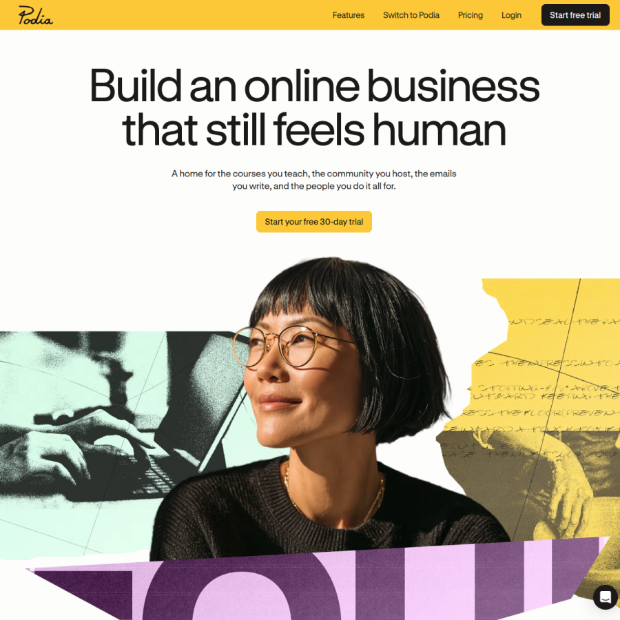 podia.com homepage screenshot