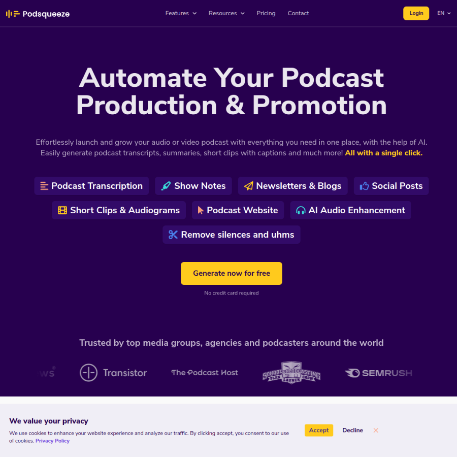 podsqueeze.com homepage screenshot