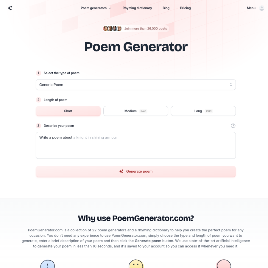 poemgenerator.com homepage screenshot