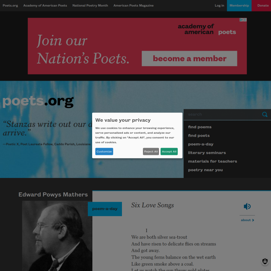 poets.org homepage screenshot