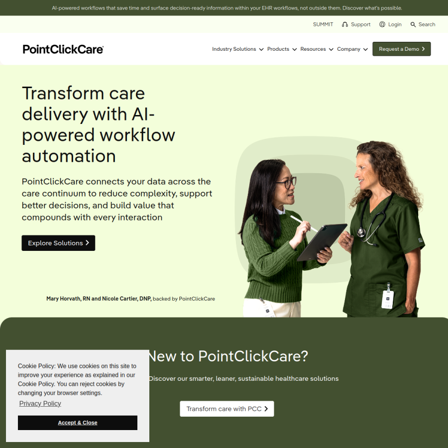 pointclickcare.com homepage screenshot