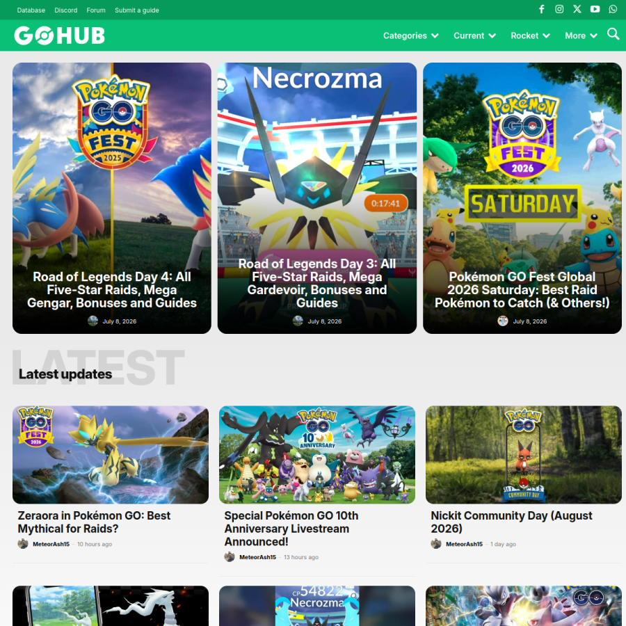 pokemongohub.net homepage screenshot