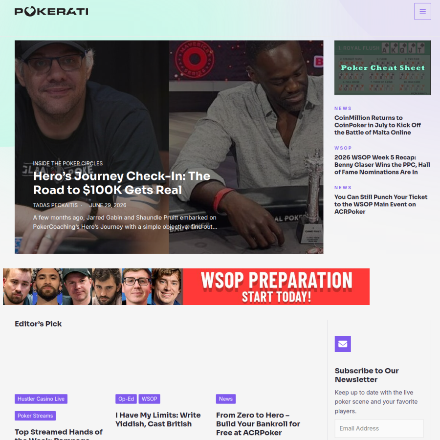 pokerati.com homepage screenshot