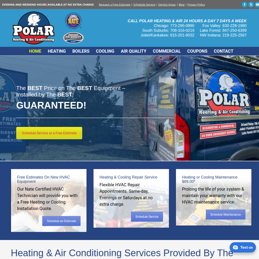 polarheatingandair.com homepage screenshot