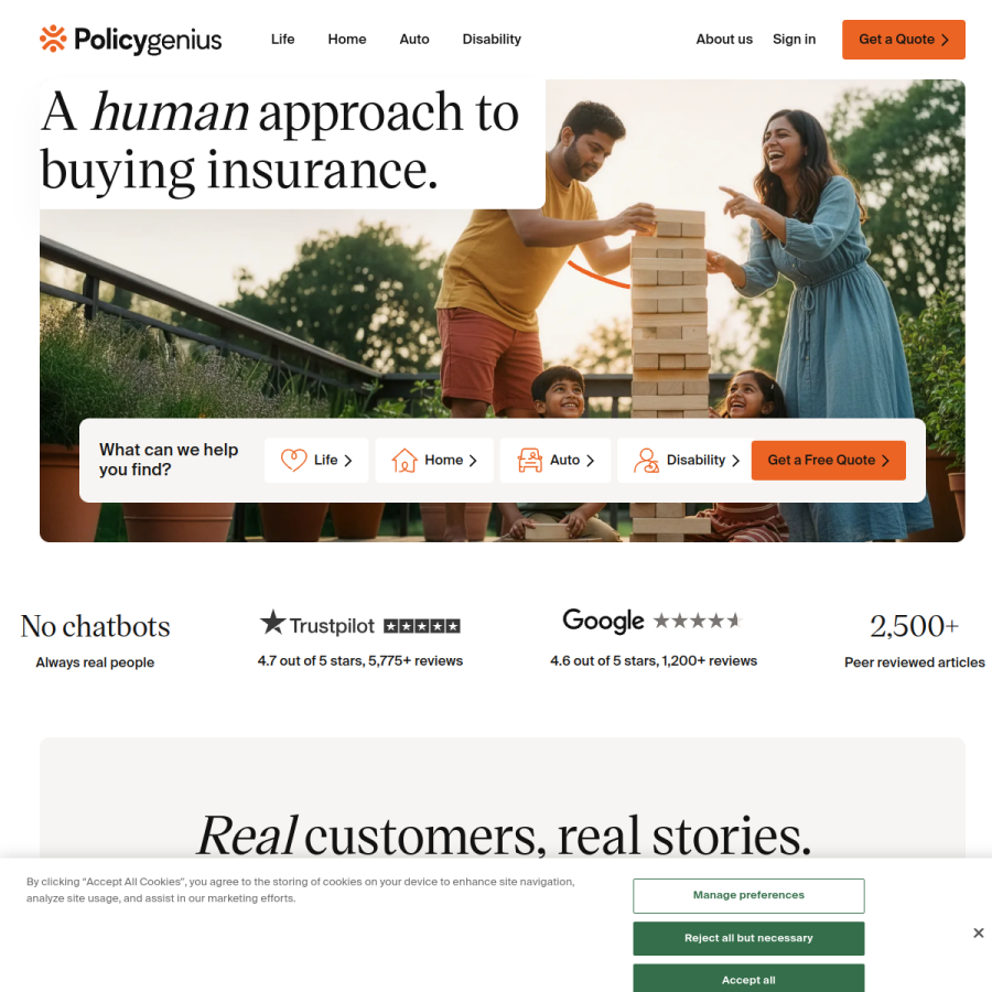 policygenius.com homepage screenshot