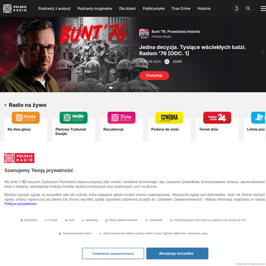 polskieradio.pl homepage screenshot