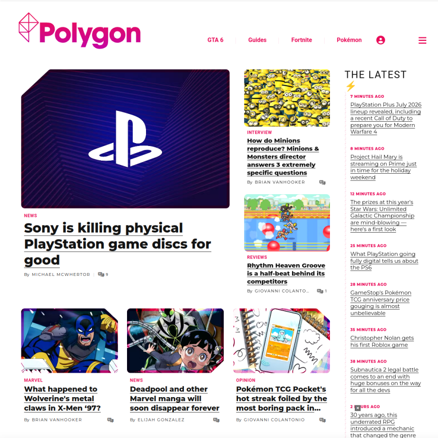 polygon.com homepage screenshot