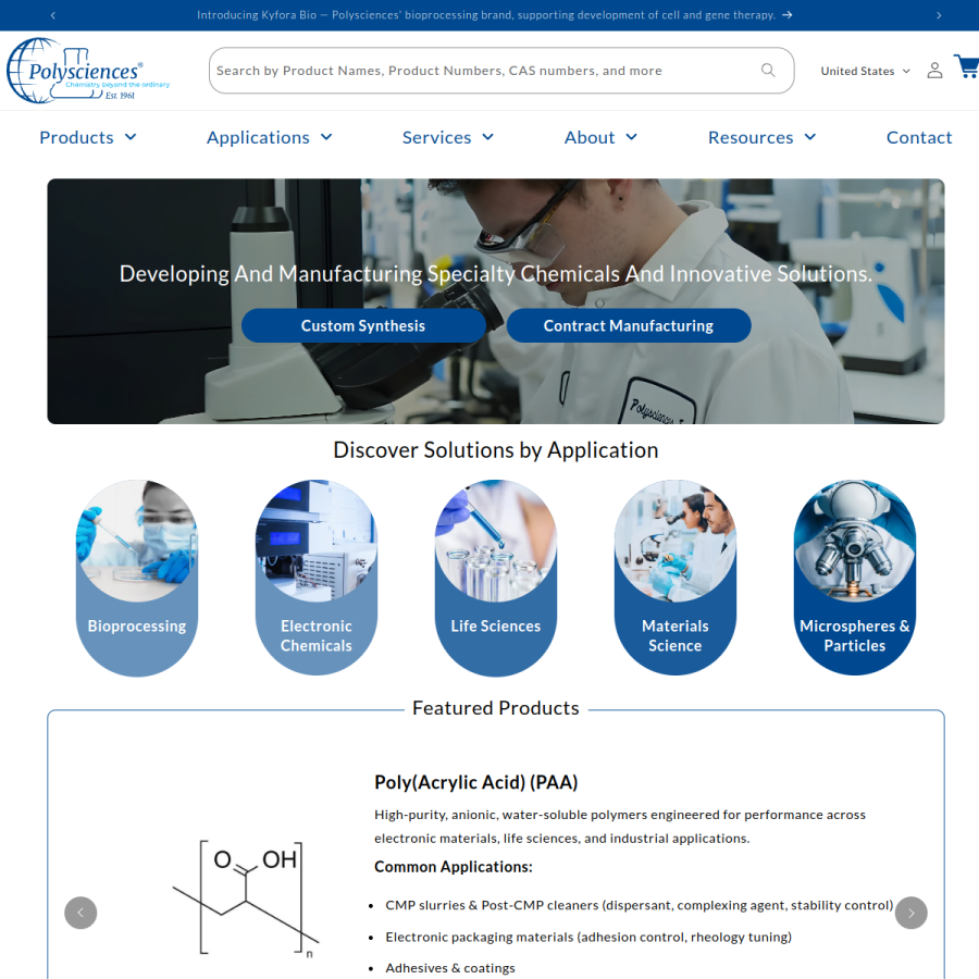 polysciences.com homepage screenshot
