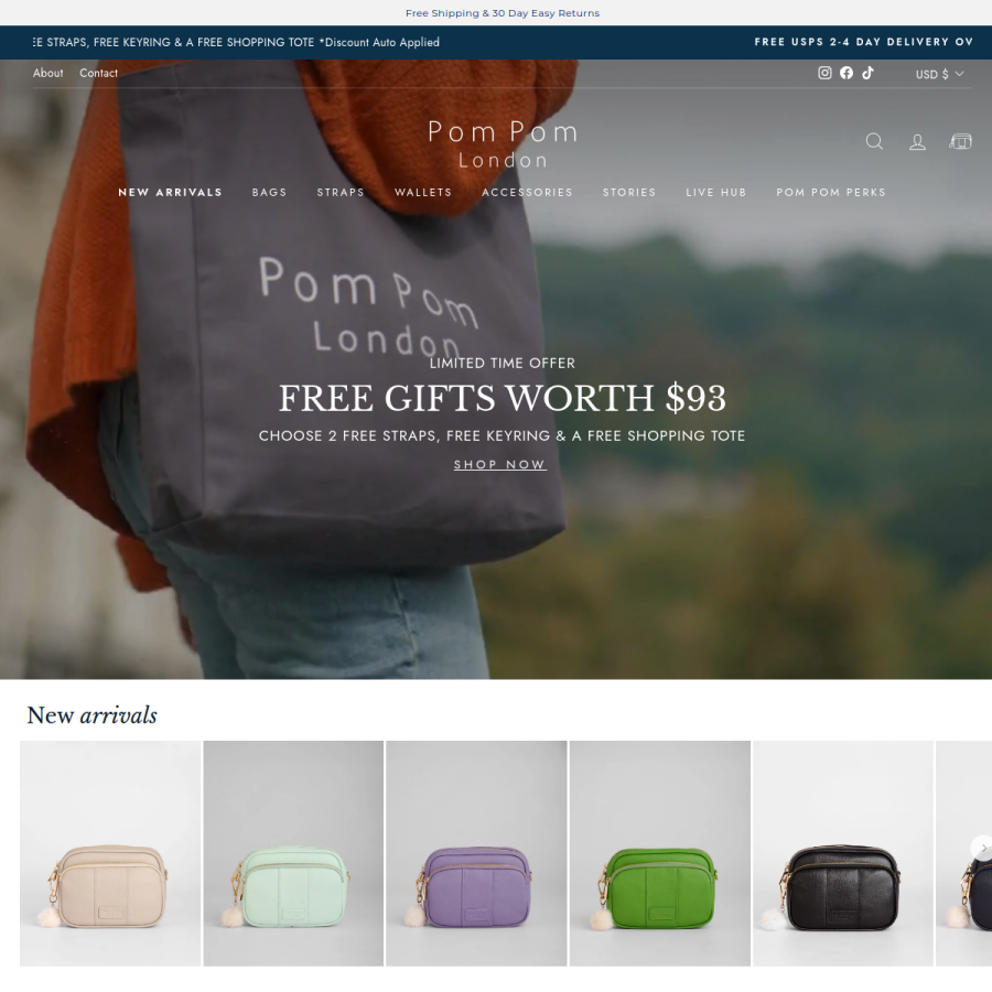 pompomlondon.com homepage screenshot