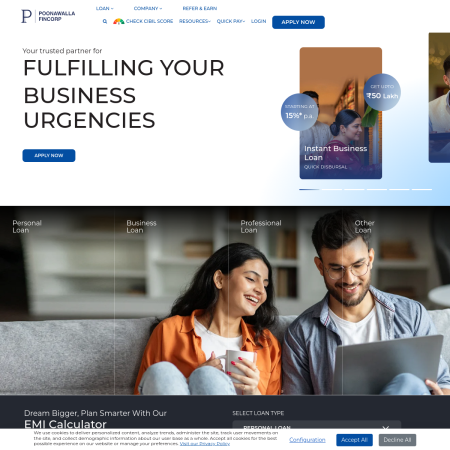 poonawallafincorp.com homepage screenshot