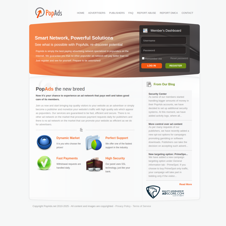 popads.net homepage screenshot