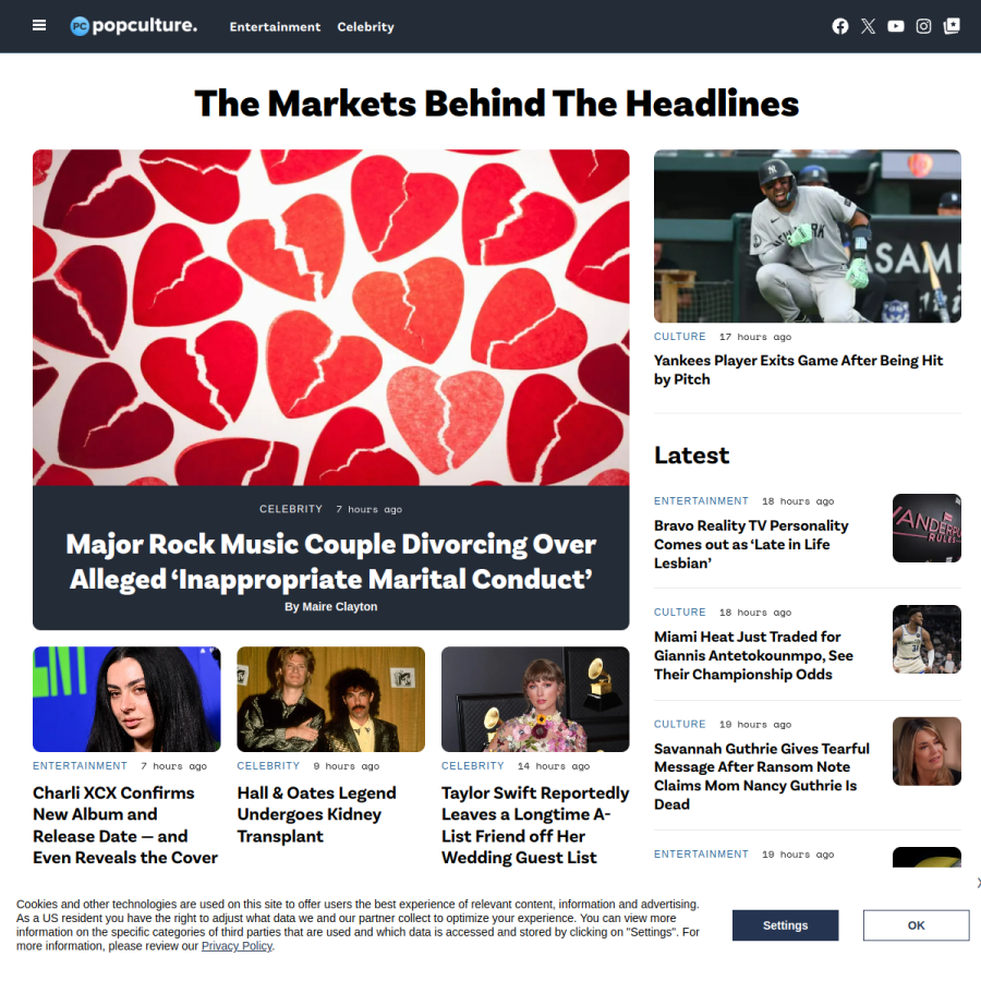popculture.com homepage screenshot