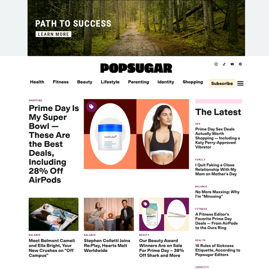 popsugar.co.uk homepage screenshot