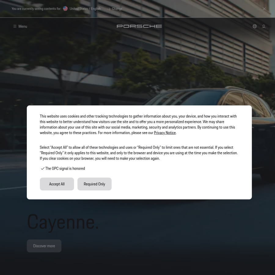 porsche.com homepage screenshot