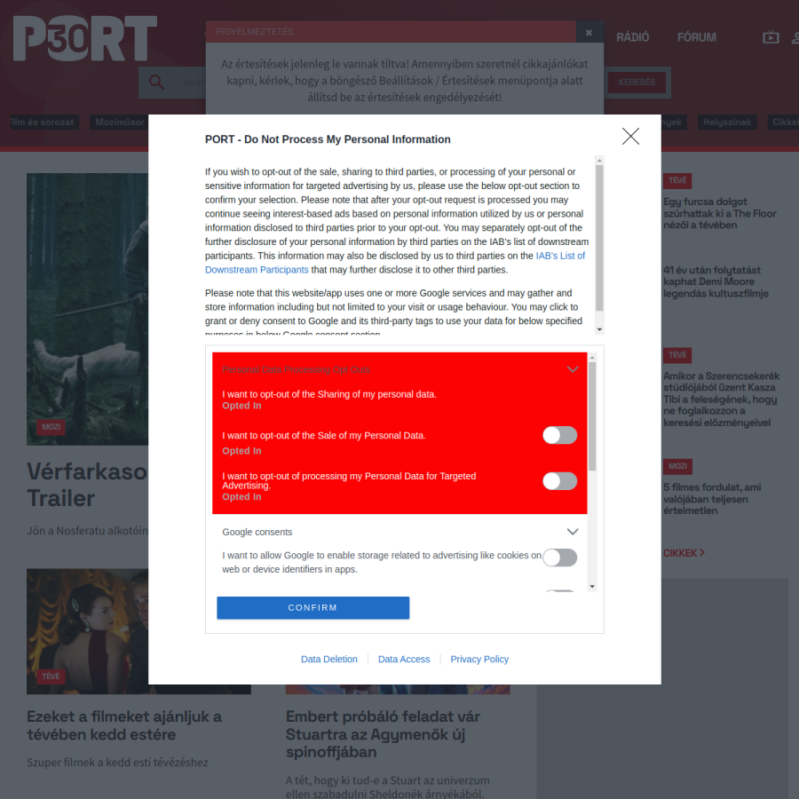port.hu homepage screenshot