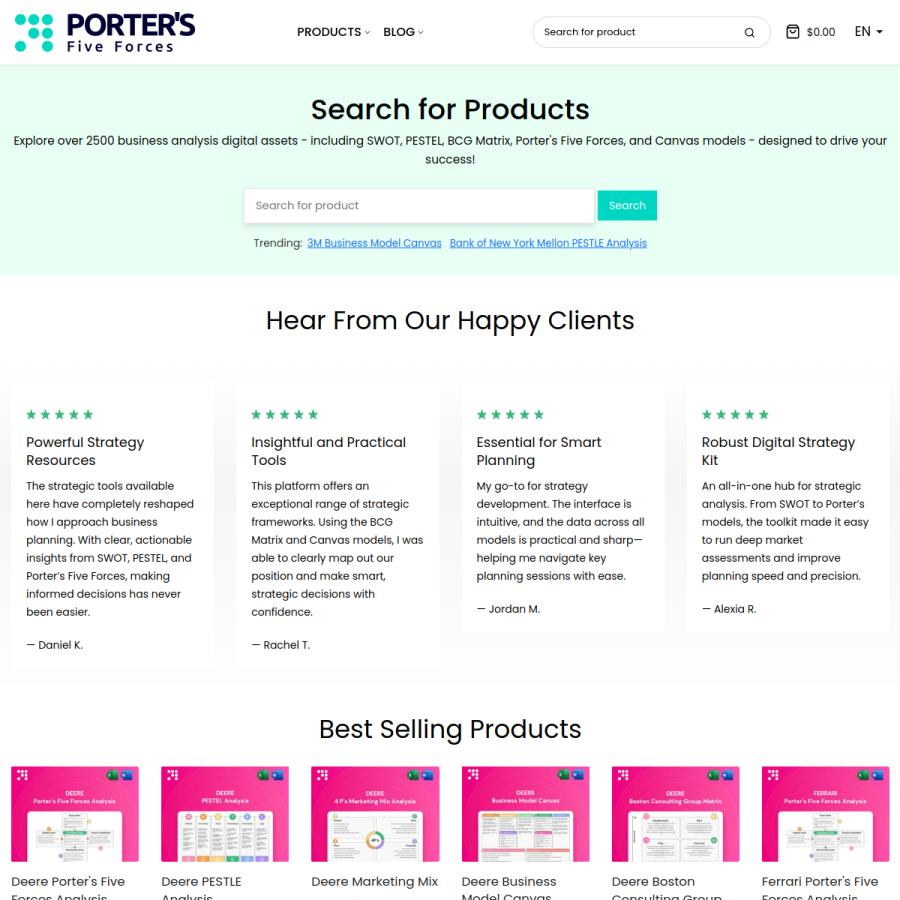 portersfiveforce.com homepage screenshot
