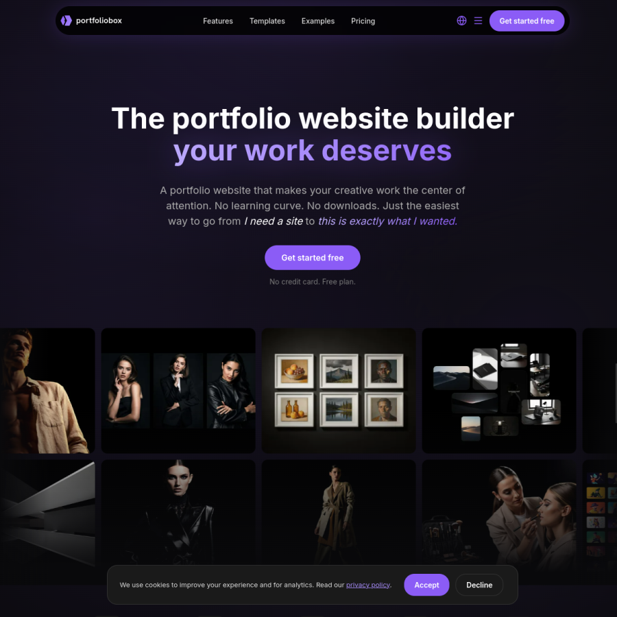 portfoliobox.net homepage screenshot