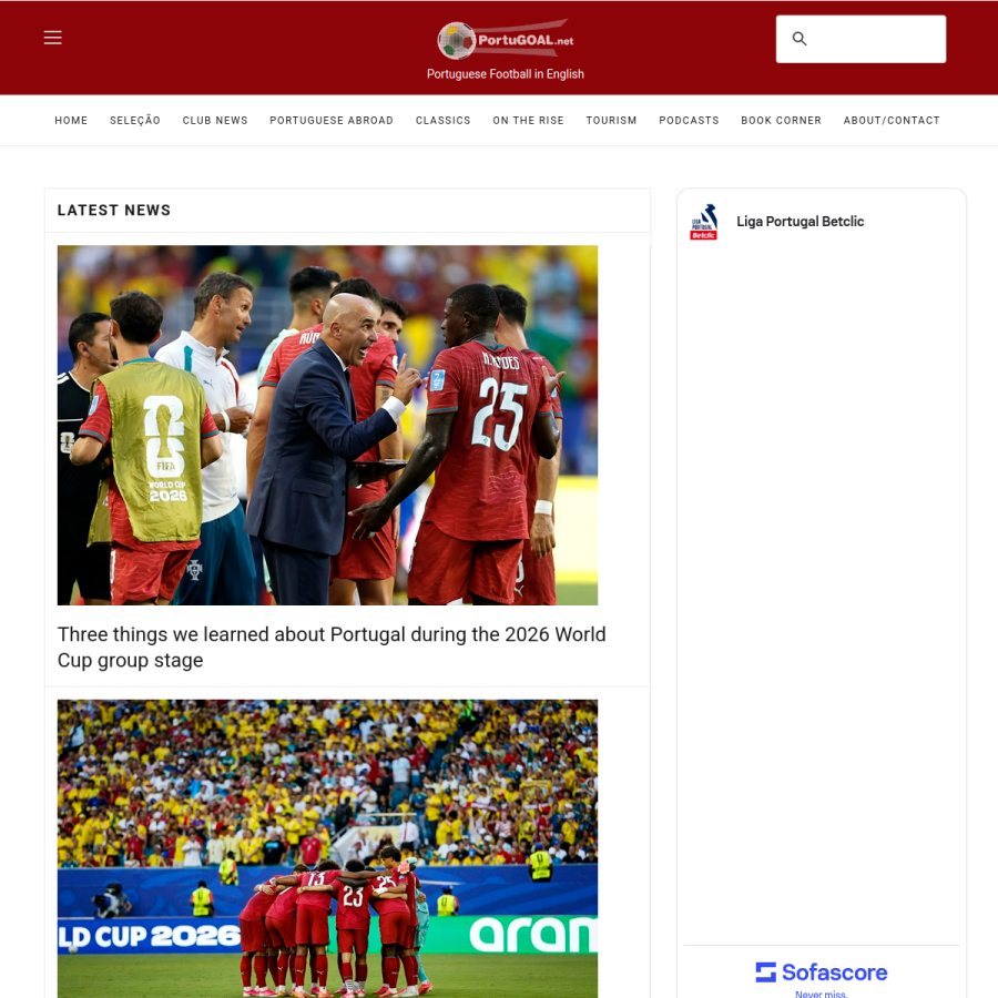 portugoal.net homepage screenshot