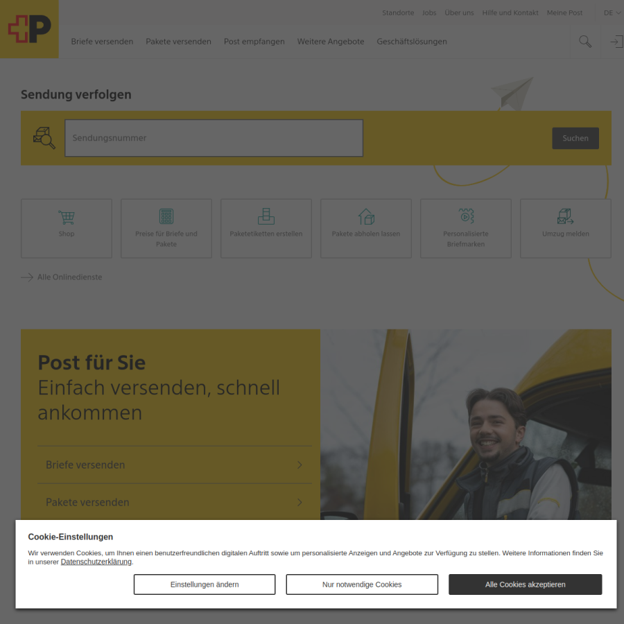 post.ch homepage screenshot