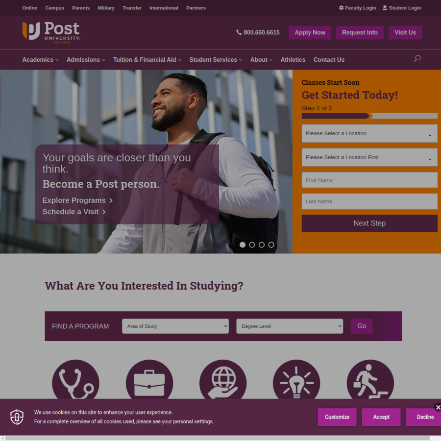 post.edu homepage screenshot