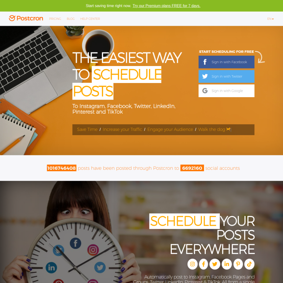 postcron.com homepage screenshot