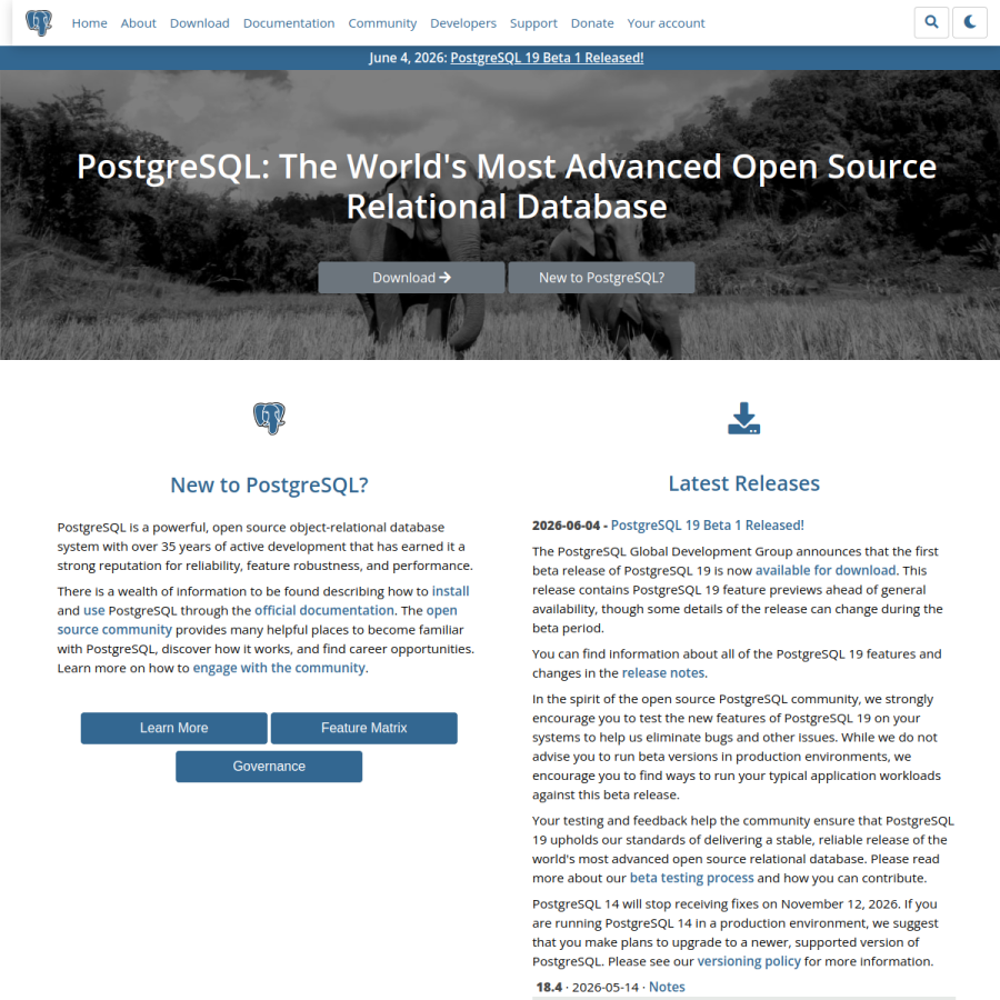 postgresql.org homepage screenshot