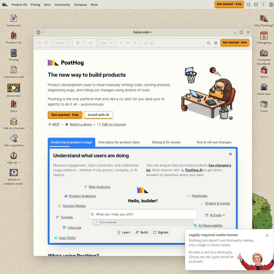 posthog.com homepage screenshot
