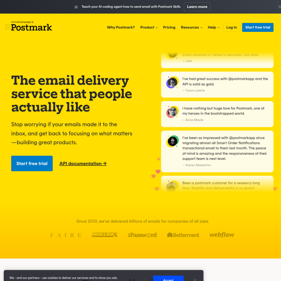 postmarkapp.com homepage screenshot